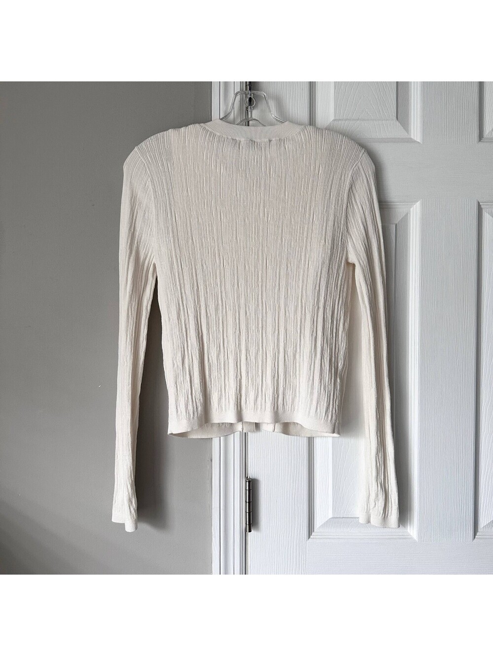 LOFT Ivory Ribbed Button Up Cardigan & Matching Top Set Women's Small Basic - Picture 2 of 9